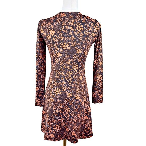 Altar'd State XS Black Orange Deep V Neck Long Sleeve Mini Dress Indie Skater - Picture 3 of 7